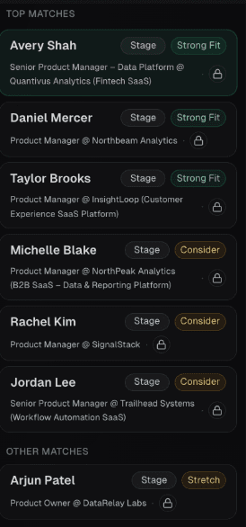 Ryger requirement review showing adjacent analytics experience and an evidence-backed gap