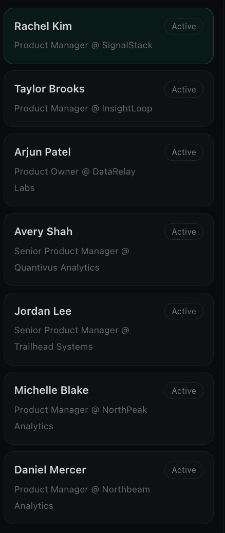 Recruiter network view showing candidate context reused across roles
